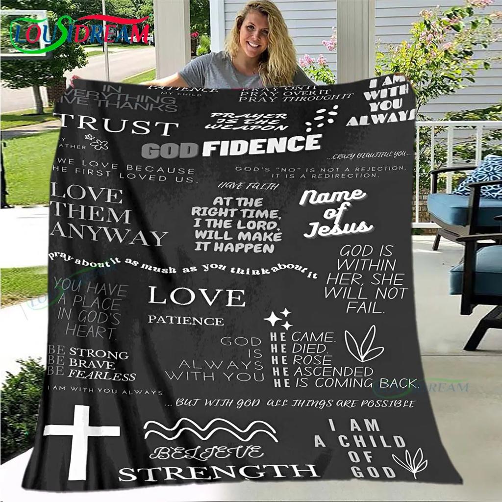 Fashion Bible Verses Jesus Pattern Blanket Flannel Thin Blanket Portable Home Travel Office Lunch Break Blanket Birthday Gift