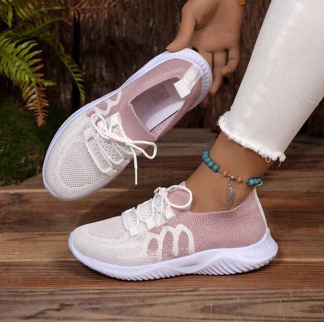 Dámské Mix Barva Síťovina Pletené tenisky Podzimní Lehká Prodyšná Měkká podešev Běžecké boty Žena Slip on Flats Ponožky Boty