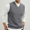Men's V-Neck Knitted Sweater Vest Plain Sleeveless Pullover Knitwear Loose Fit All Match Tops