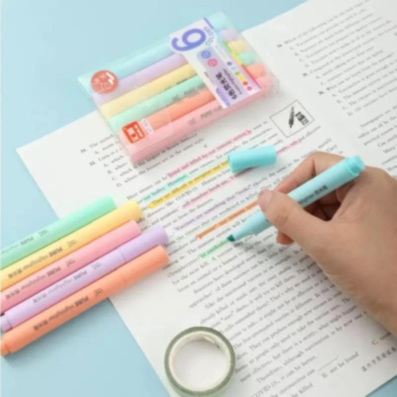 6/8Pcs/set Pastel Color Macaron Highlighter Pen Marker Pens Fluorescent Pen Drawing Highlighters Cute Stationery School Supplies