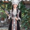 Set Costum Hmong Negru Brodat pentru Femei, Ținută Tradițională Chineză pentru Dans Etnic