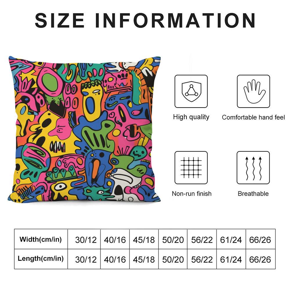 Cute Graffiti Cushion Cover Pillowcase Ultra Soft Skin Friendly Fabric Cloud Like Comfort & Concealed Zipper