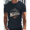 European Size Men's Barista-Inspired Coffee Print T-Shirt - Casual Crew Neck, Short Sleeve, Lightweight & Comfy for Summer