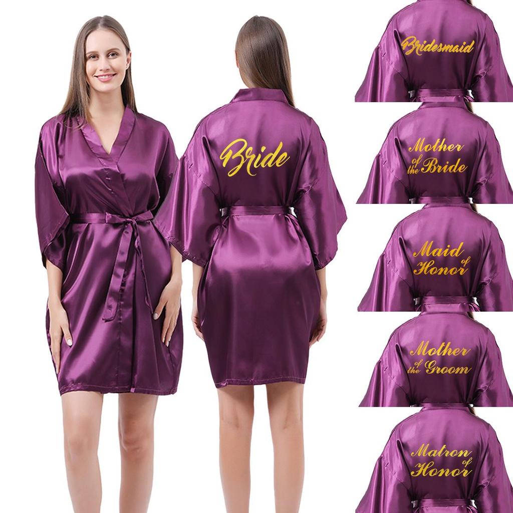 Classic Style Silk Bridesmaid & Bride Morning Robe with Hot Stamped Lettering