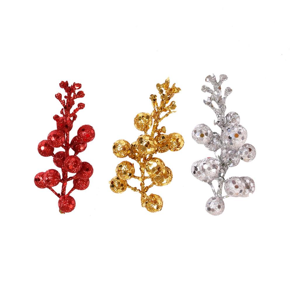 Christmas Decor Festive 12 Piece Gold Red Silver Glitter Foam Fruit Garland For Cheer Holiday