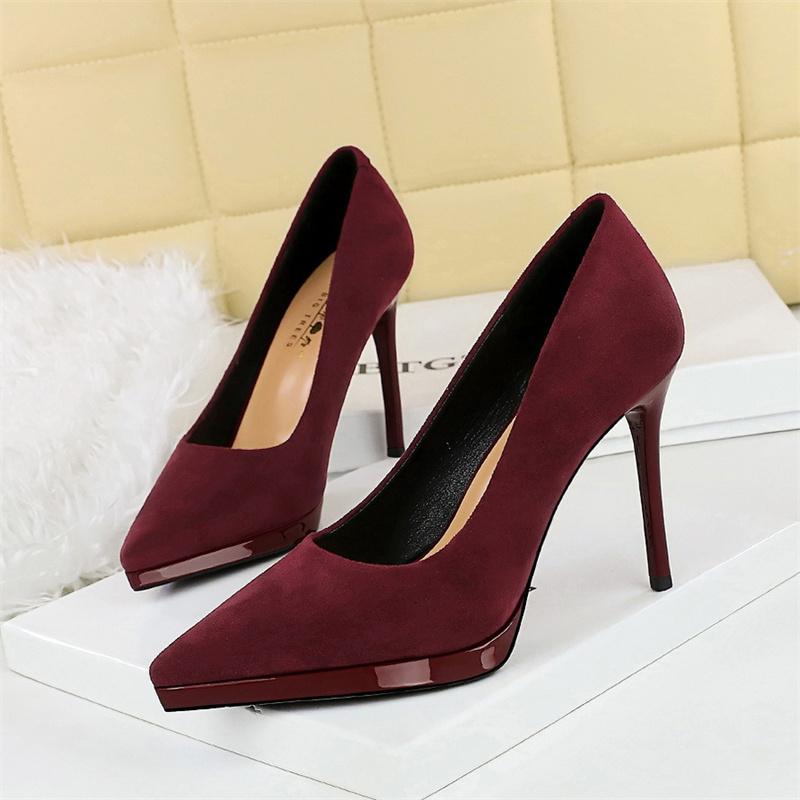 European American Fashion Banquet Slim Heels Super High Heels Shallow Mouth Pointed Toe Suede Waterproof Platform Single Shoes