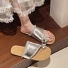 Fashion Flat Rhinestone Clip-in Sandals and Slippers for Summer Wear Stylish New Round-toe Soft-sole Non-slip Flip-flops