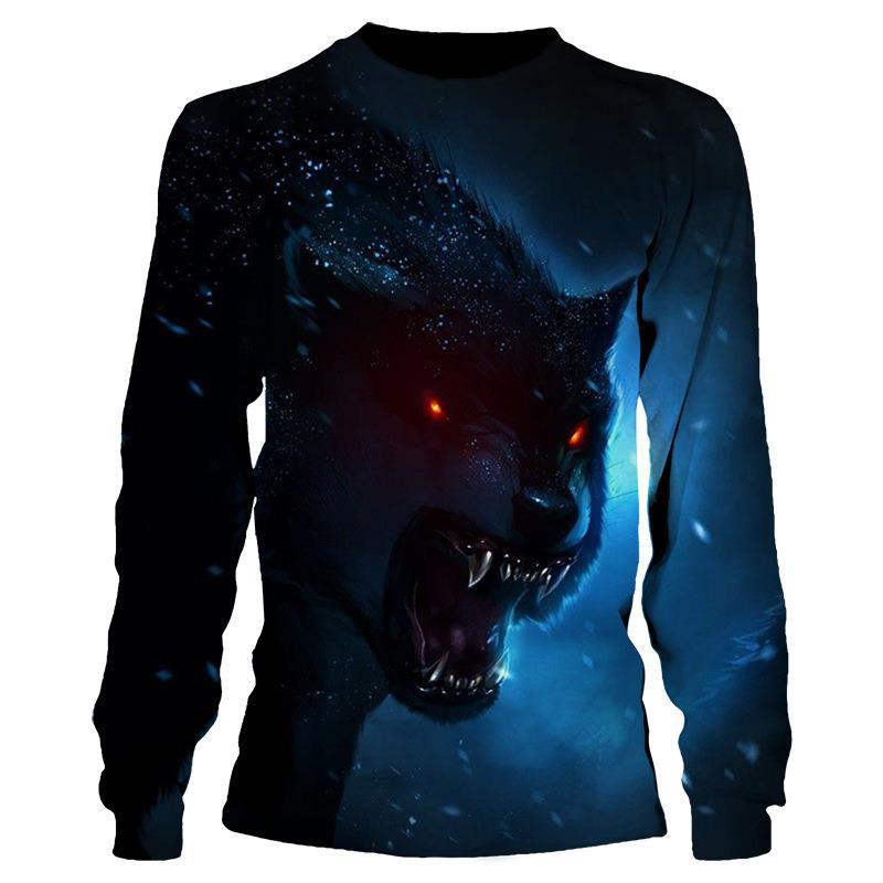 Sport Wear Men Animal Wolf Simple T Shirts Autumn Round Neck Long Sleeve Top Men's Spring Plus Size 3d Print T Shirt