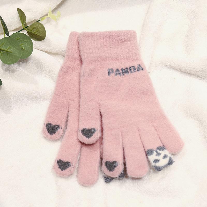 Autumn and winter five-finger gloves knitted student thickened cartoon panda cute warm