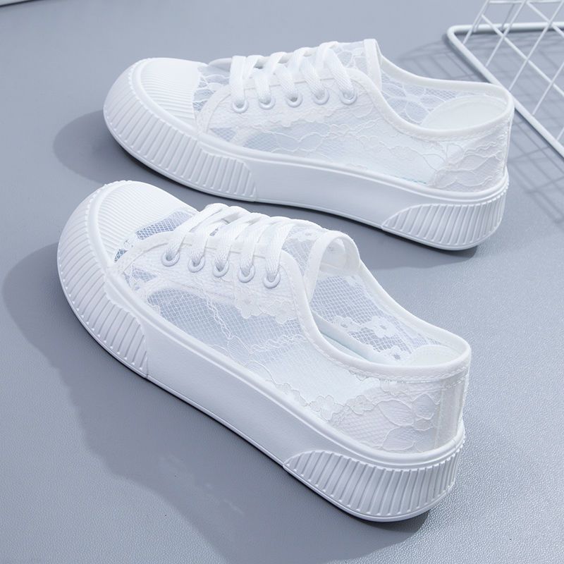 White Shoes Women's Shoes Summer New Single Breathable Mesh Shoes Hollow Thin and All-Matching INS Sports Board Shoes