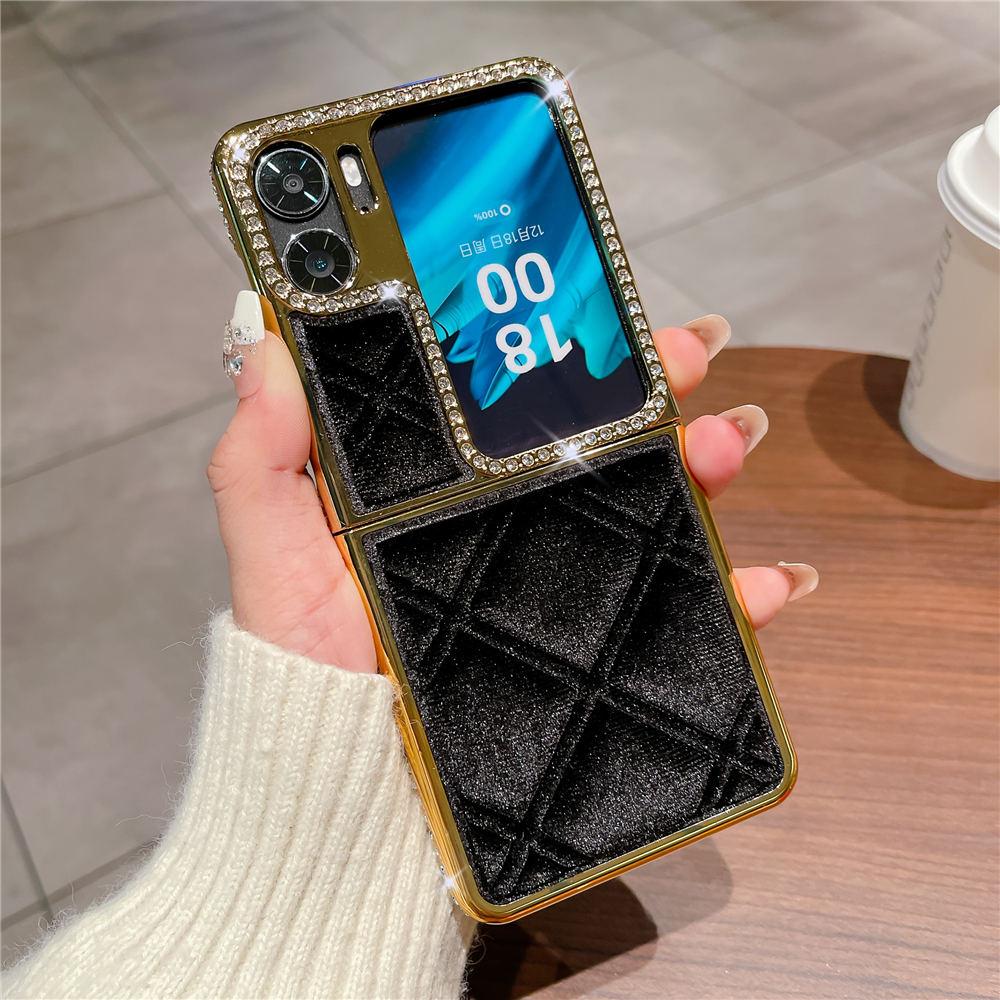 Luxury Leather Plating Bling Diamond Winter Fur Case For OPPO Find N3 Flip Find N2 Flip Shockproof Cover Find N2 Flip
