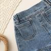 Kostym för flickor i jeanskjol Sommar, kort kjol för flickor Volanger höftkjol Mesh T-shirt+fishtailkjol Tvådelat set Mode