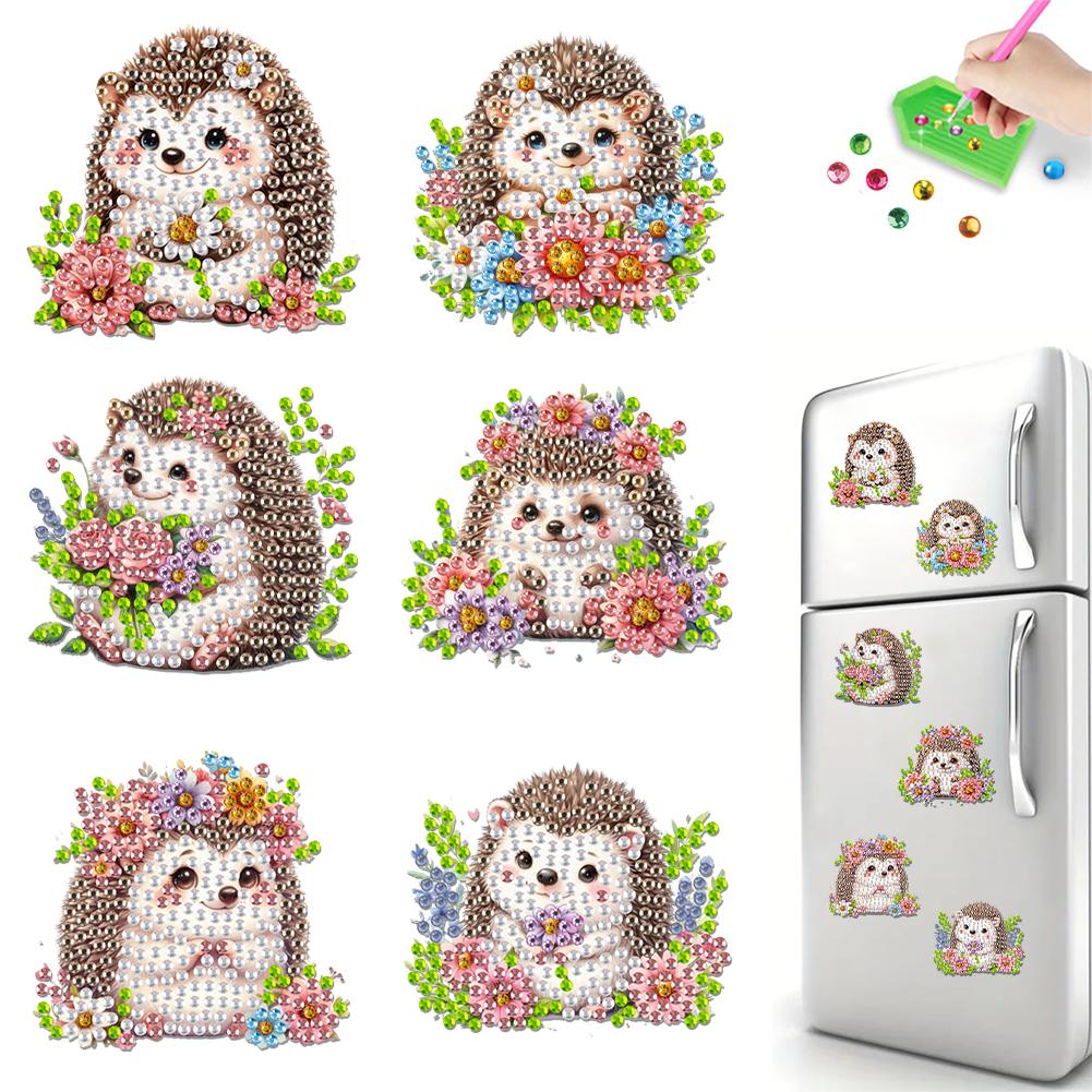 6Pcs Acrylic Colorful Pattern Diamond Painting Fridge Magnets Diamond Art Refrigerator Magnets Sticker for Beginners