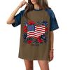 Women Casual Short Sleeve T Shirt Denim Patchwork Top 250th Independence Day Commemorative Print Relaxed Fit Lightweight Tee