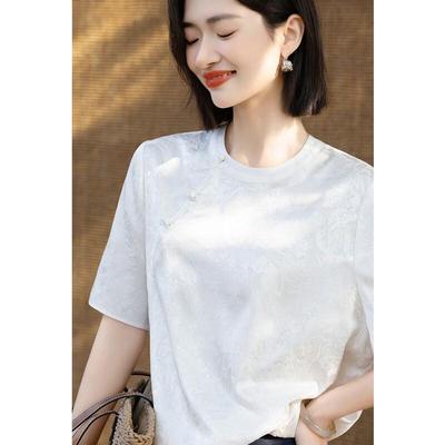 Elegante chinesische Satin-Jacquard-Bluse