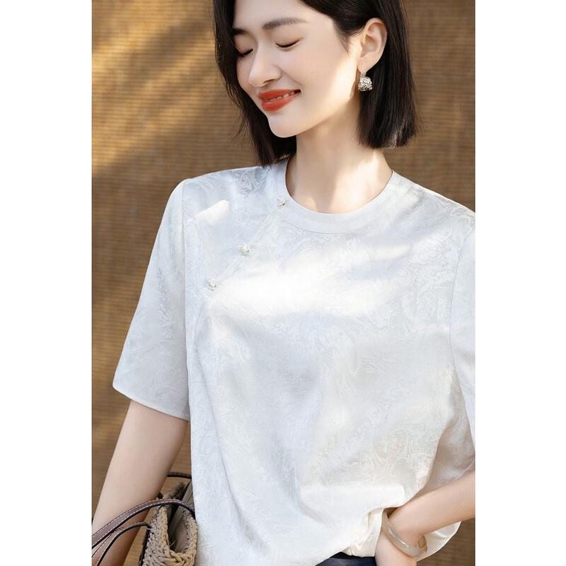 Elegant Chinese Style Satin Jacquard Blouse XL