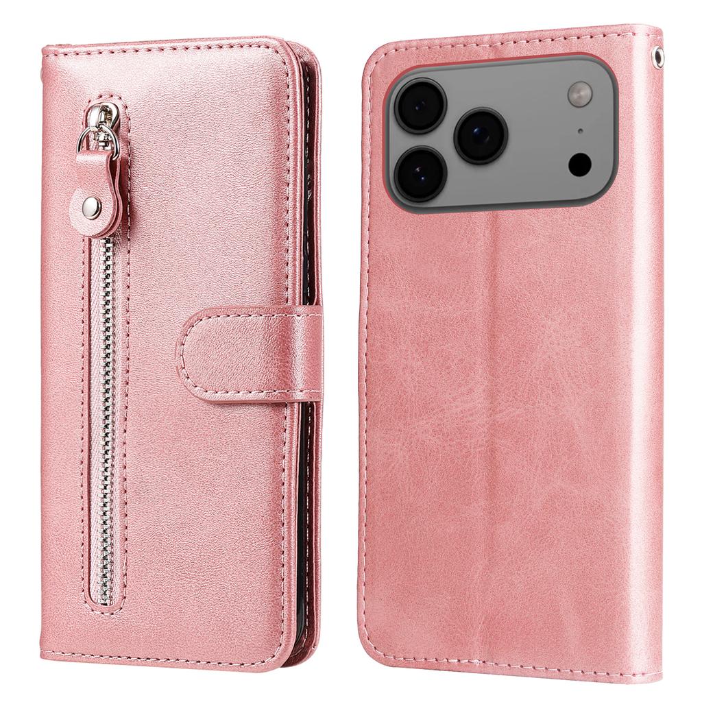 For iPhone 17 Pro Max PU Leather Cases with Zipper Pocket Wallet Phone Cover Stand