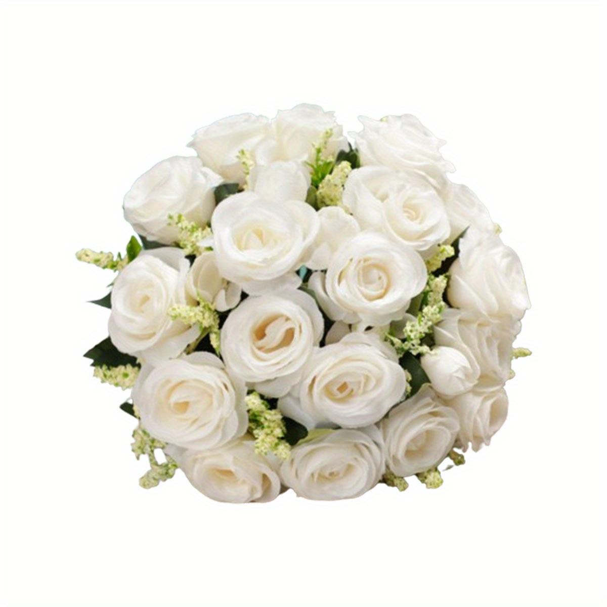 

9.8in Wedding Bouquet for Bride Bridesmaid Champagne Artificial Roses Bouquet for Wedding Church Home Decoration, Gifts 1pc білий