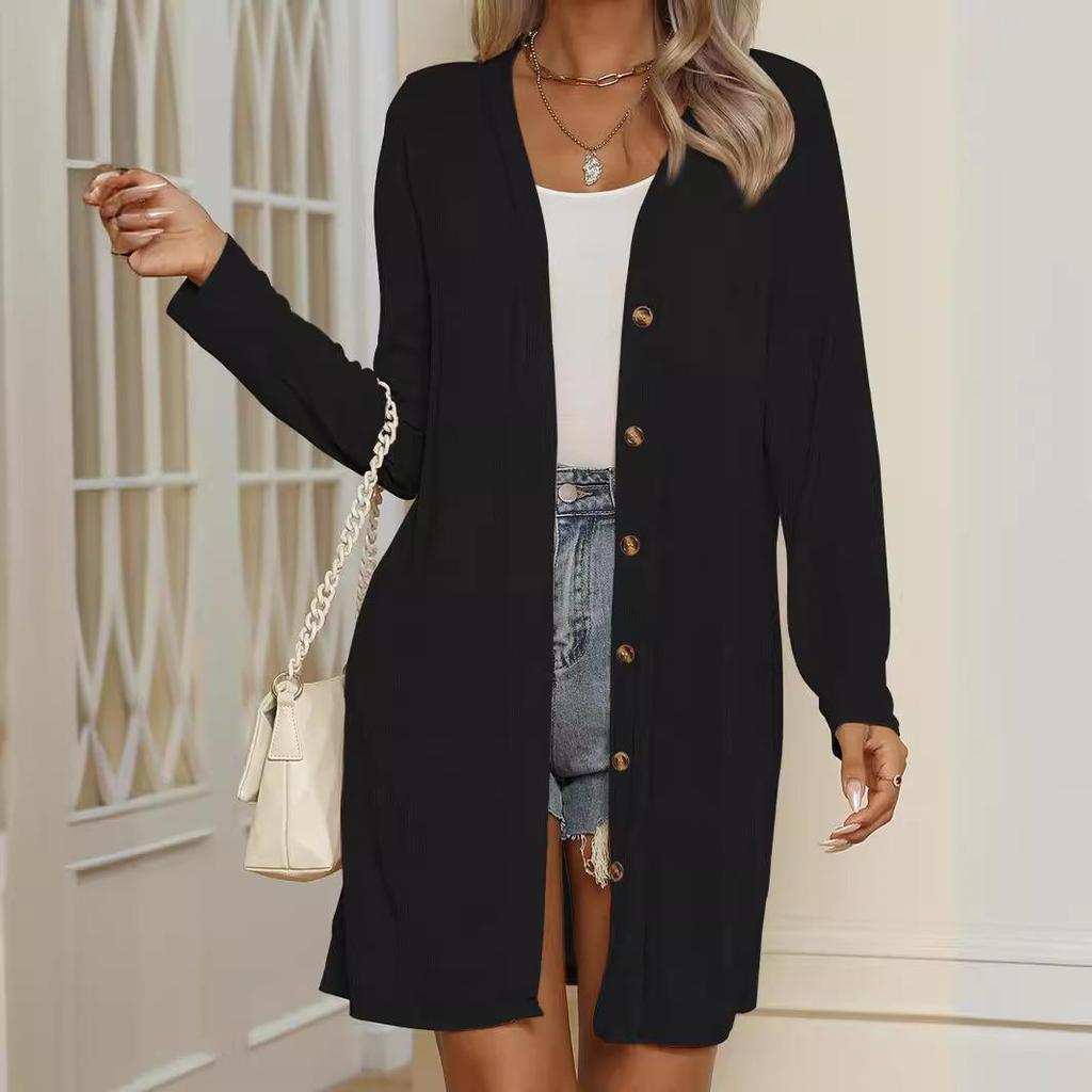 Damkofta med lång ärm och knappar i enfärgat - Höst/Vinterkollektion 2025