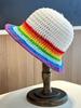 New Rainbow Striped Fisherman Hat Women Japanese Knitted Wool Bucket Hat Autumn And Winter Warm Windproof Basin Hat