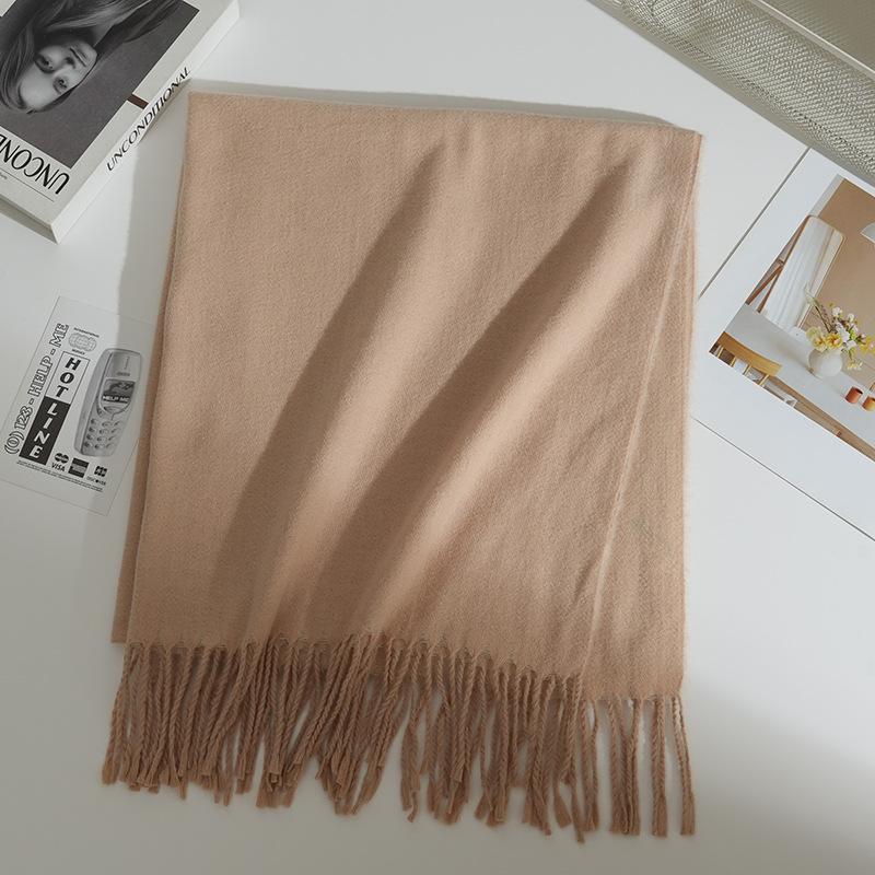 Autumn and Winter New Imitation Cashmere Scarf Female Korean Version Versatile Solid Color Shawl Dual-purpose Thickened Warm Couple Fringed Scarf