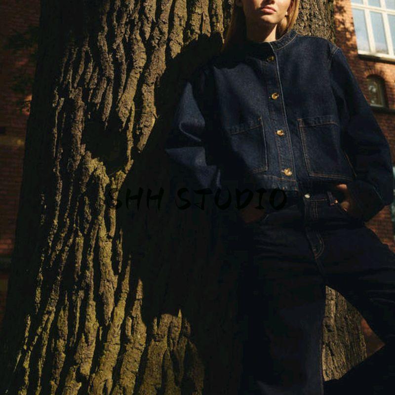 New Fall Women's Clothing French Style Stand Collar Profile Diagonal Cloth Button Cardigan Short Coat 1282397