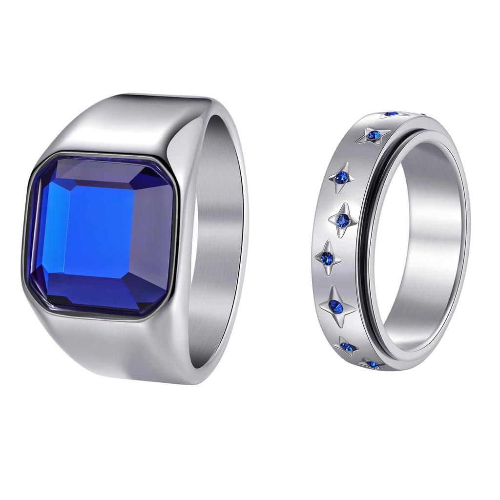 Sapphire Starry Sky Stainless Steel Couple Rings for Men & Women