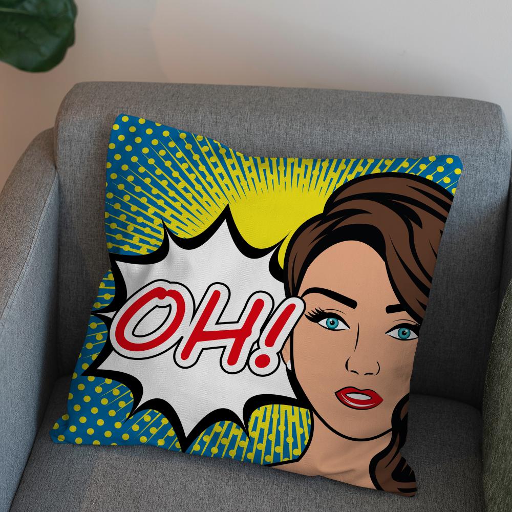 POP ART Comic Portrait Pillow Case For Car Sofa Decorative Home Doublesided Print Plush Square Throw Pillow Cushion Cover