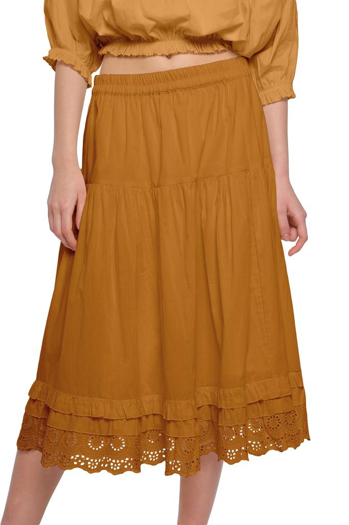 Moomaya Solid Skirts For Women Knee Length Cotton Flared Girls Skirt