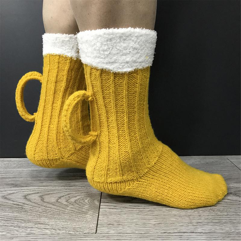 Women Men Beer Mug Socks Indoor Outdoor Funny Knitted Beer Socks With Handcrafted Handle 3D Novelty Gift For Christmas Party