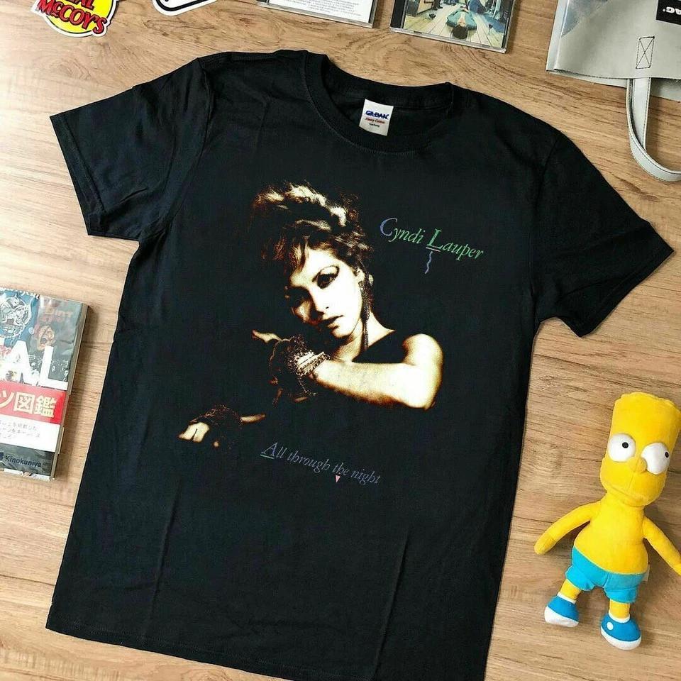 Vintage Cyndi Lauper All Through The Night 1984 Black Men S-234Xl T-shirt E660 L