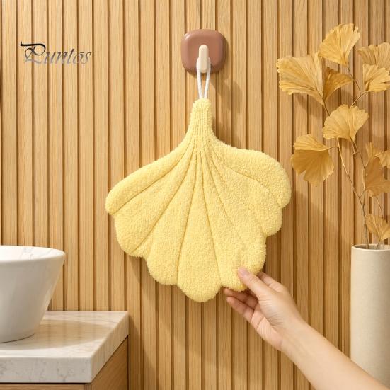 Bathroom Decor Hand Towel Leaf Shape Towel, Soft Absorbent with Hanging Loop, Decorative Shaped Cute Maple Ginkgo Design for Kitchen Drying Loop