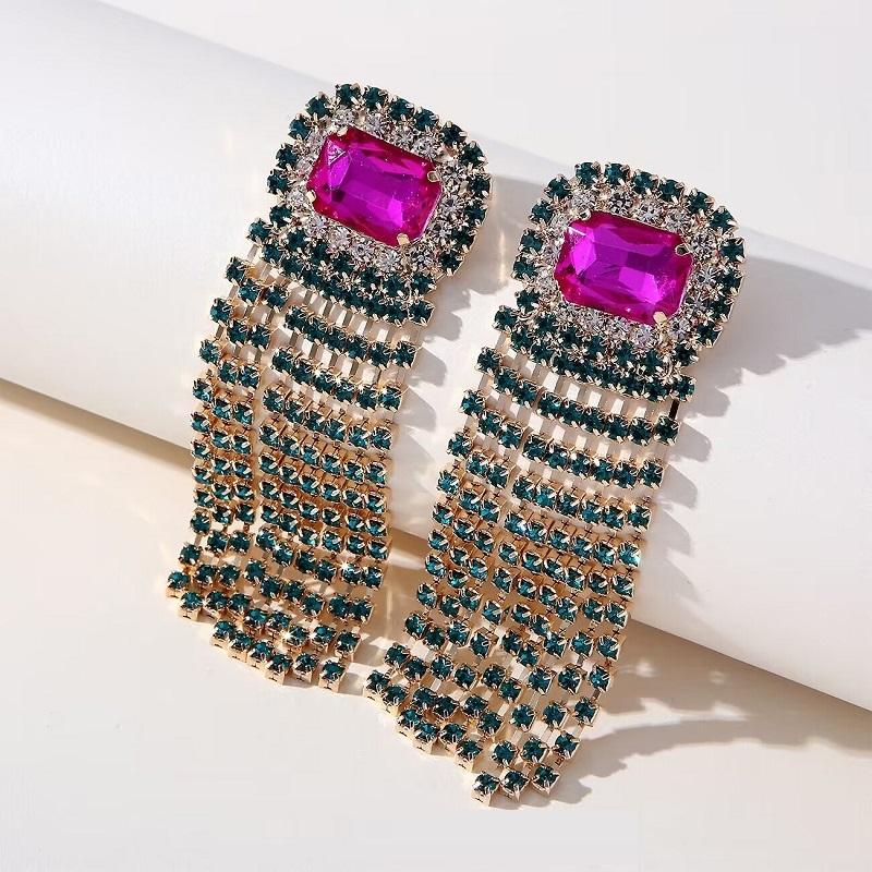Fashion Statement Earring Long Full Rhinestone Big Earrings For Women Euorpe Evening Party Crystal Tassel Earings