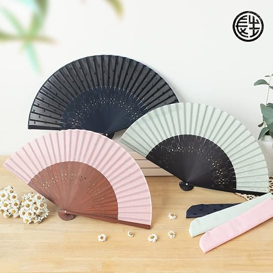 [Osaka Choseido] Folding Fan for Women, Stylish, Business Use, Includes Fan Case and Handkerchief, A