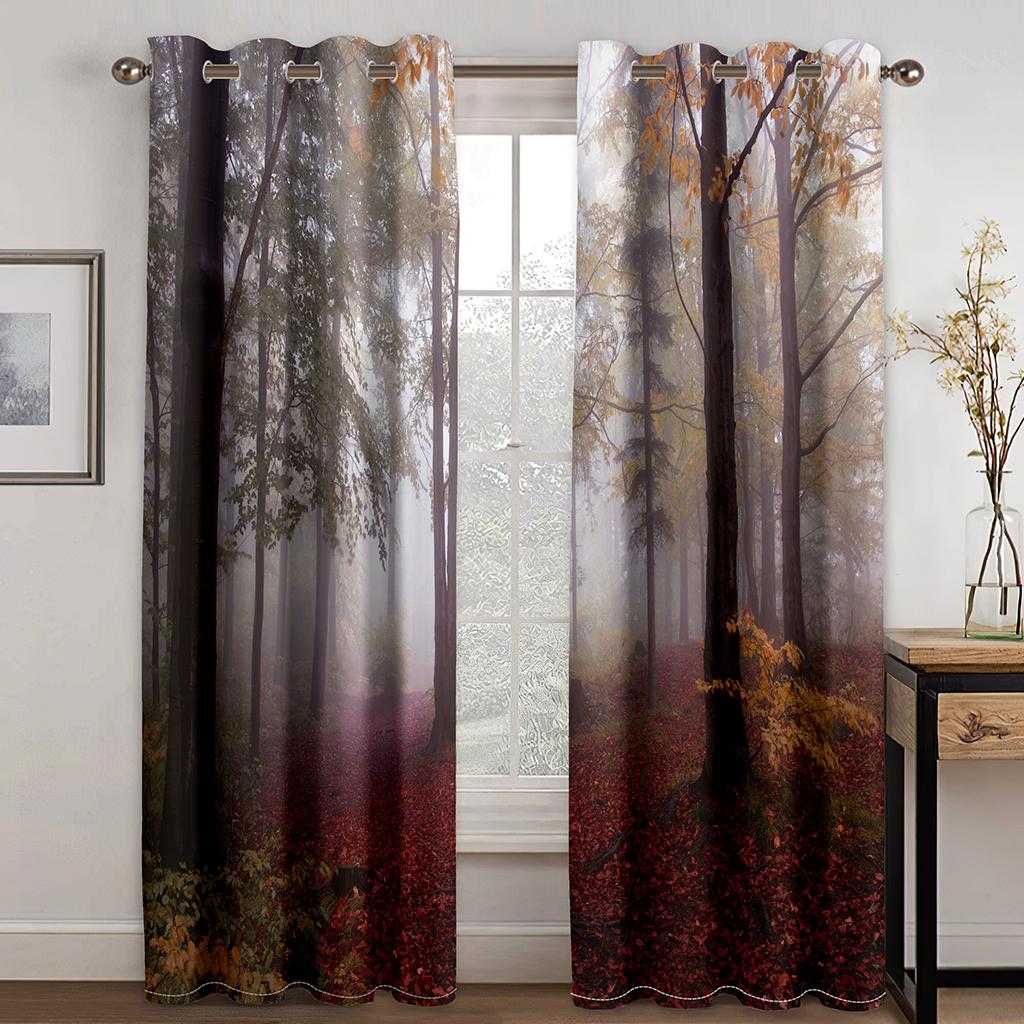 Forest natural scenery sunshade curtain, 3D printing shower curtain, polyester washable fabric, home decorative screen