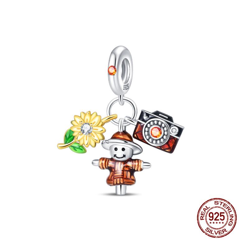 Charms Copper Autumn Pumpkins & Maple Leaves Charms Beads Fits 3Mm Original Bracelet Womens Diy Fine Jewelry Gifts