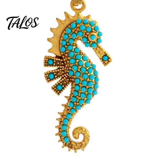 Talos Women Blue Seahorse Necklace, Rhinestone Pendant Stylish Sea Creature Summer Beach Gift for Her Wife Girlfriend