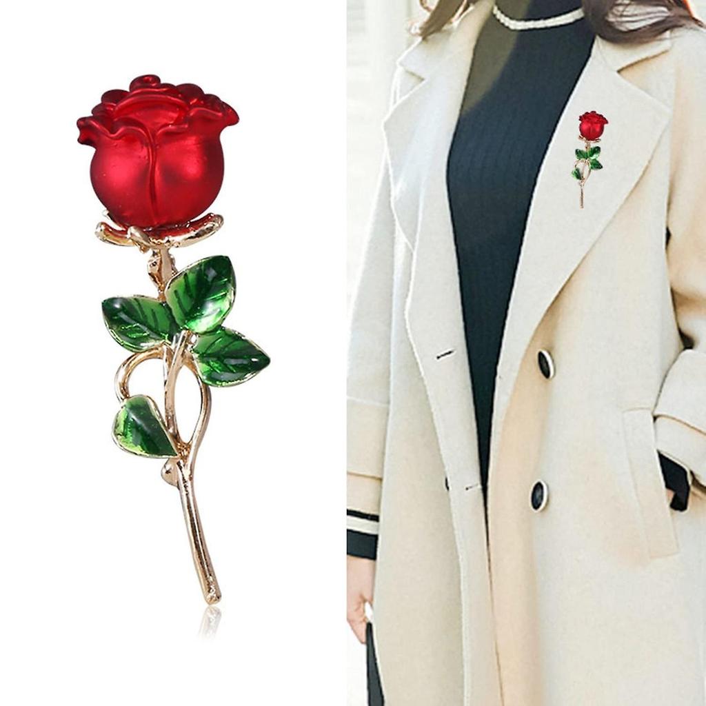 Rose Flower Brooch Enamel Leaf Breastpin Decorative Floral Lapel Pin for Women Party Banquet Wedding
