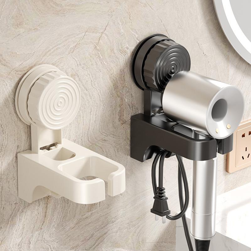 Plastic Suction Cup Hair Dryer Holder Wall Mounted Reusable Hair Dryer Storage Rack Punch-Free Space Saving