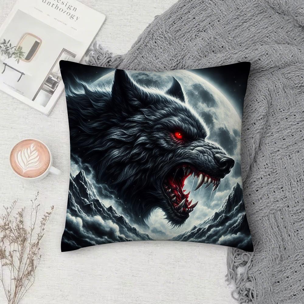 Anime Cool Wolf Cartoon Pillow Case Square DoubleSided Printing Sofa Cushion Cover Pillowcase Bedroom Bedside