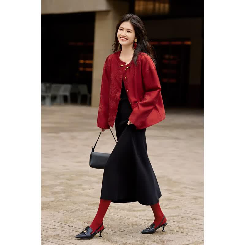 XWI Women's New Chinese Style Jacquard V-Neck Jacket