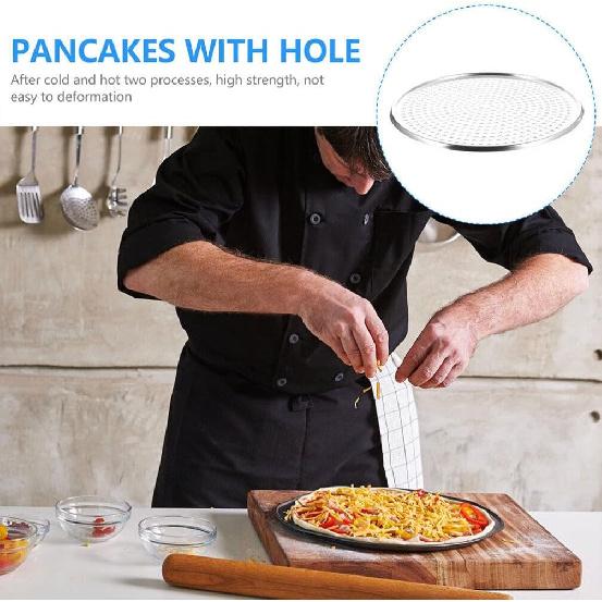 HANABASS Pizza Pan with Holes 16 Inch Stainless Steel Mesh Tray Screen Baking Pan Nonstick Round Crisper Tray Bakeware for Oven Homemade Pizza