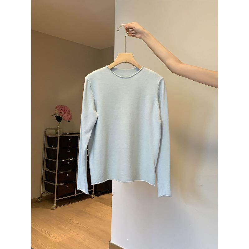 Simple round neck basic knitted bottoming shirt women's autumn and winter casual loose inner top curled sweater