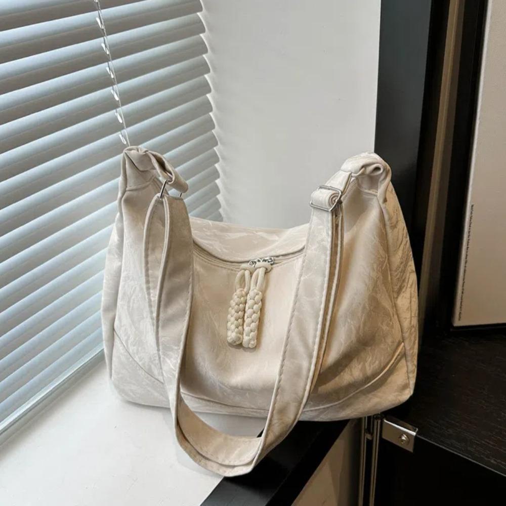 Soft Solid Color Tote Bag Large Capacity PU Leather Handbag All-Match Texture Crossbody Bag  Daily
