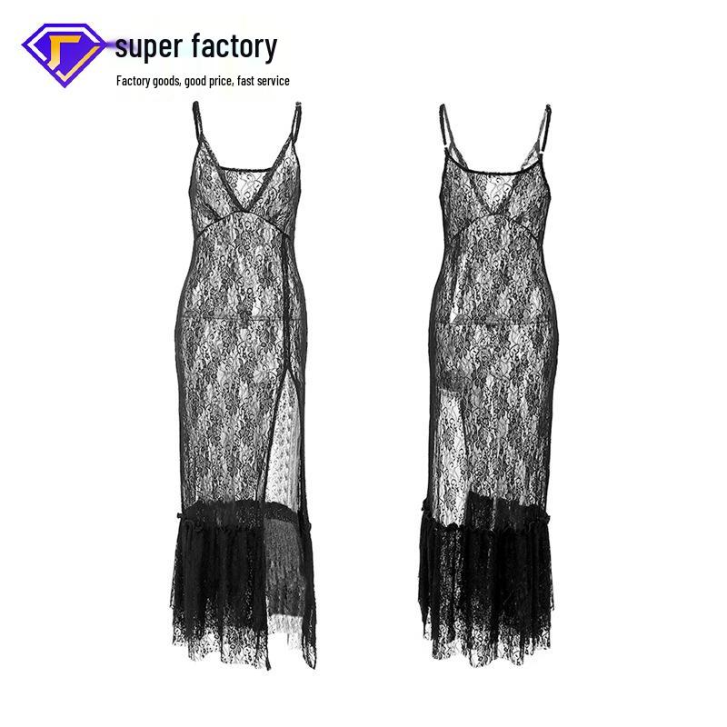 

Европейское и американское сексуальное кружевное платье в стиле пэчворк с V-образным вырезом на тонких бретелях - Коллекция маленьких черных платьев весна/лето 2025 Large белый