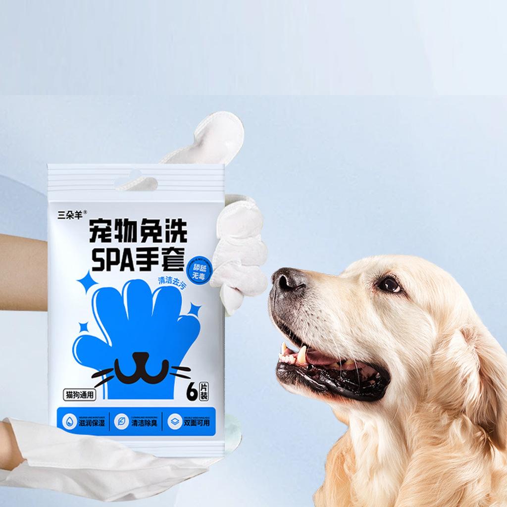 Pet Wash Free SPA Gloves for Cats and Dogs Multi-Purpose Cleaning Wipes Suitable for Grooming Bathing and Dirt Removal Soft Material 6 Pieces