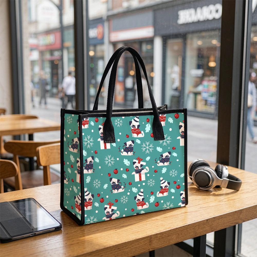 Cute Christmas Dog Pattern Tote Bag Portable Casual Daily Handbag for Outdoor Shopping Travel Use