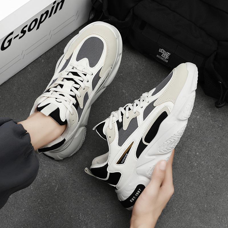 2025 Thick Sole Versatile Clunky Sneaker For Men Trend Mesh Lace Up Breathable Casual Sports Shoes Increased Soft Soles