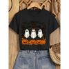 Halloween Elegant Short-sleeved Dress for Women HANGIN' WITH MY BOOS Branch, Bat, Pumpkin, Bow, Ghost, Text Print, Round Neck T Shirt Suitable for