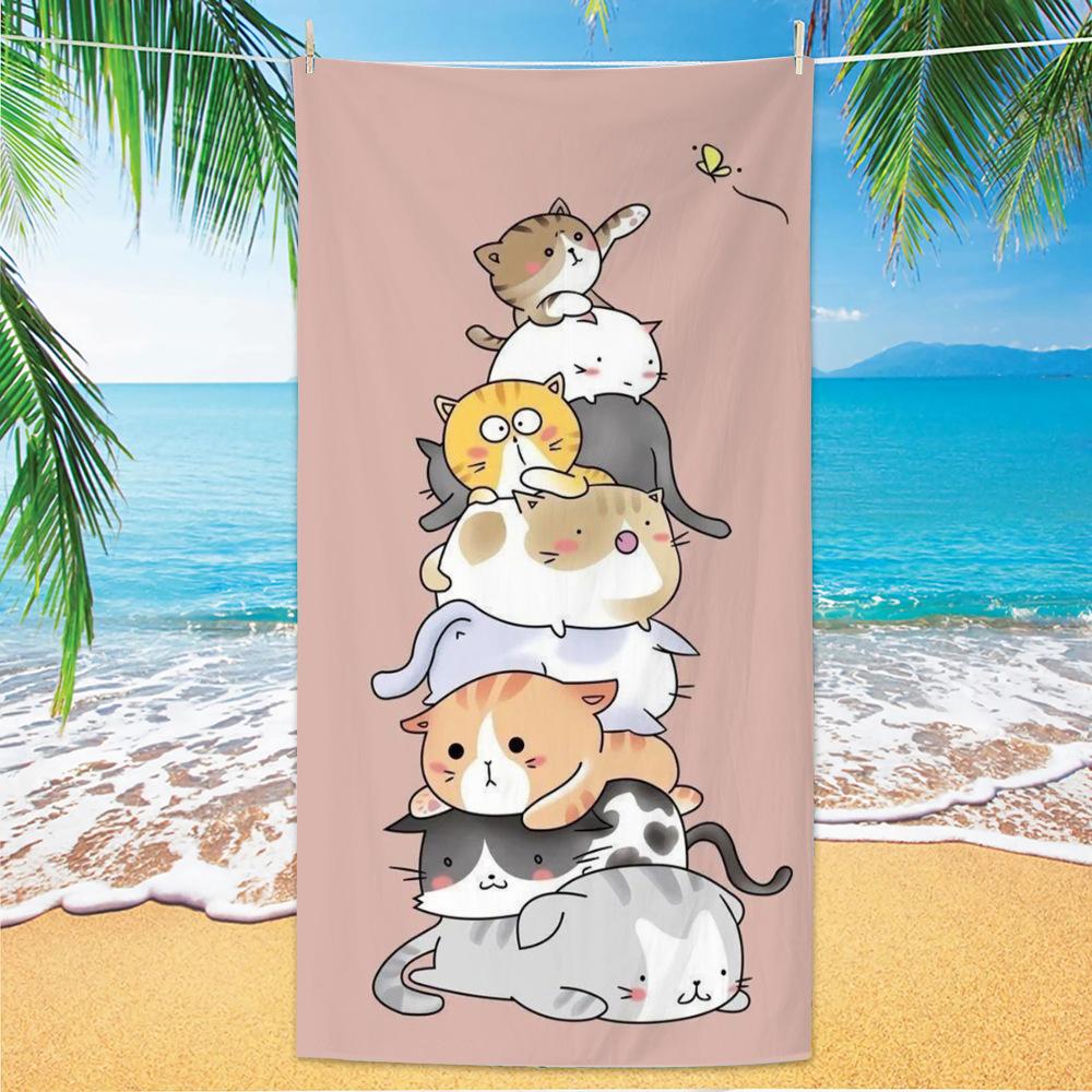Cute and Cute Cat Cartoon Microfiber Beach Towel Quick Drying Lightweight Absorbent Bath Towel Outdoor Travel Pool Bath Towels